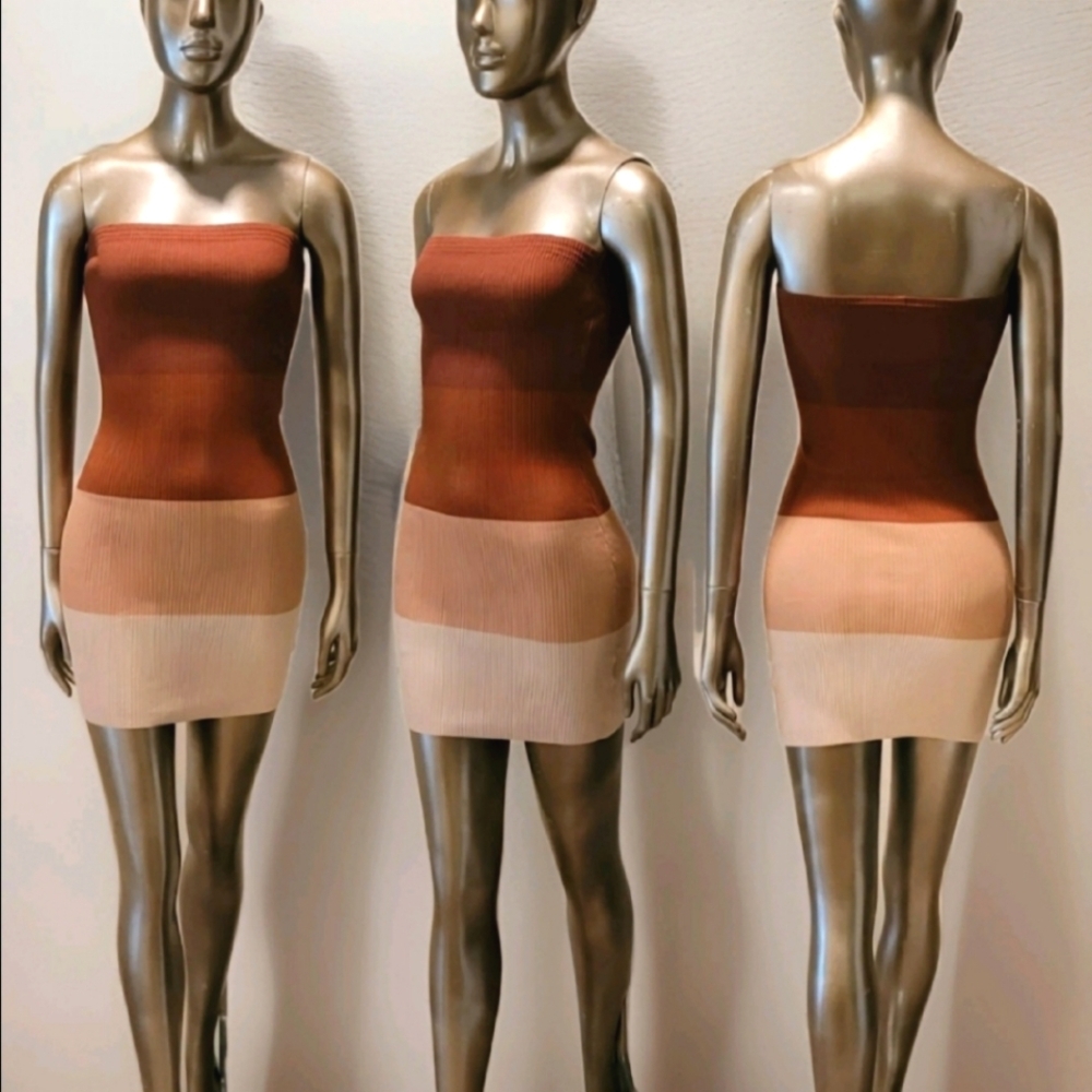 NWT Rib Knit Colorblock Gradient Bodycon Tube Mini Dress Sz M